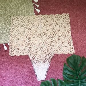 Victoria’s Secret Dream Angels Athena High Waist Lace Thong Champagne XL NEW